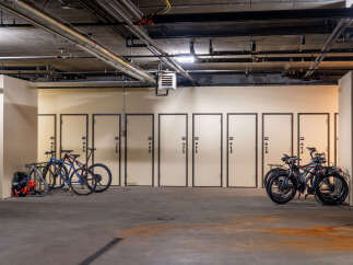 This secure storage facility offers convenient bike storage for residents.