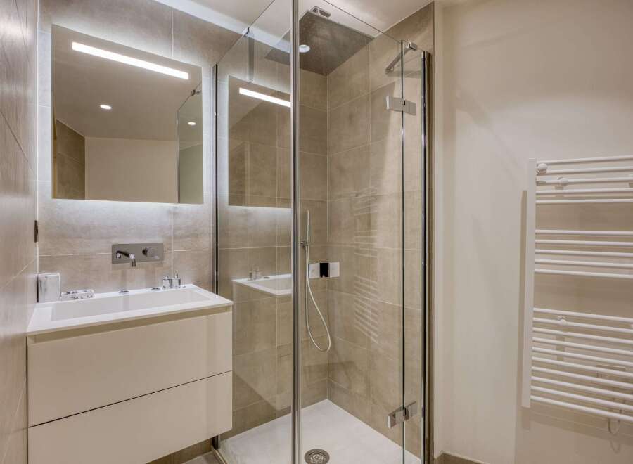Step into a modern bathroom oasis.