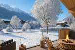 Experience the ultimate winter retreat in this stunning property, offering breathtaking views of snow-covered mountains and a serene landscape.
