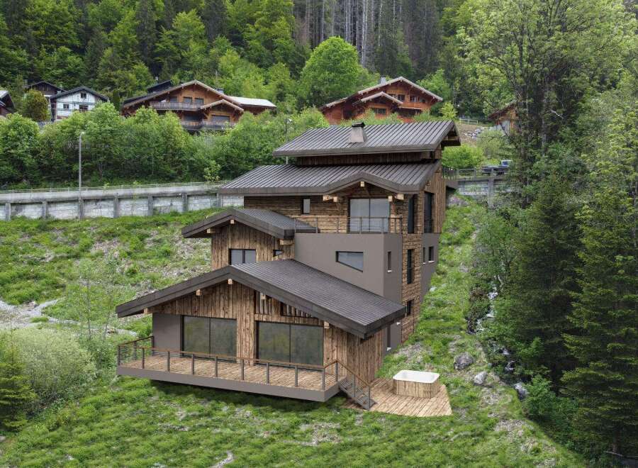 Discover the epitome of mountain living in this stunning chalet nestled amidst lush greenery.