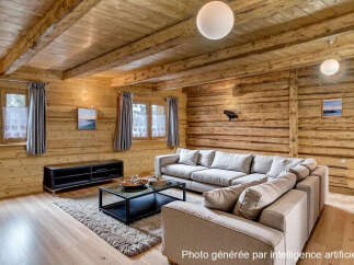 Step into a cozy living space with a rustic charm, featuring wooden walls and ceilings that exude warmth.