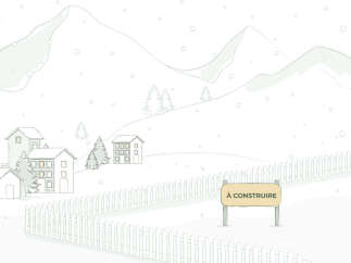 Discover your dream home in this charming winter wonderland! This property features cozy houses nestled amidst snow-covered mountains and lush pine trees.