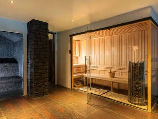 Step into luxury with this stunning sauna and steam room.