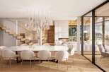 Experience luxury living in this stunning property featuring a modern dining area with a large marble table and elegant chairs.