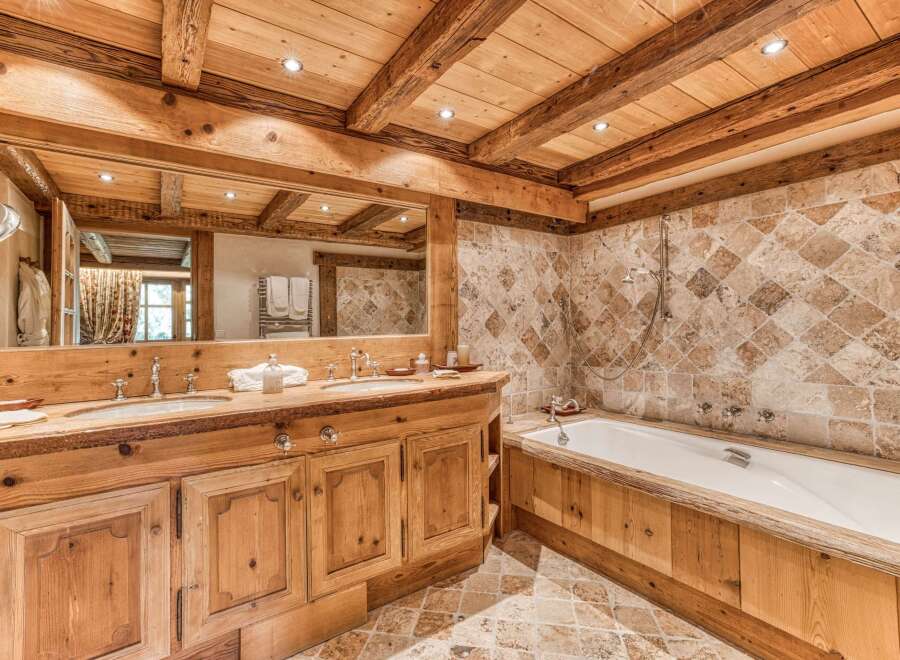 Step into rustic luxury with this stunning bathroom.