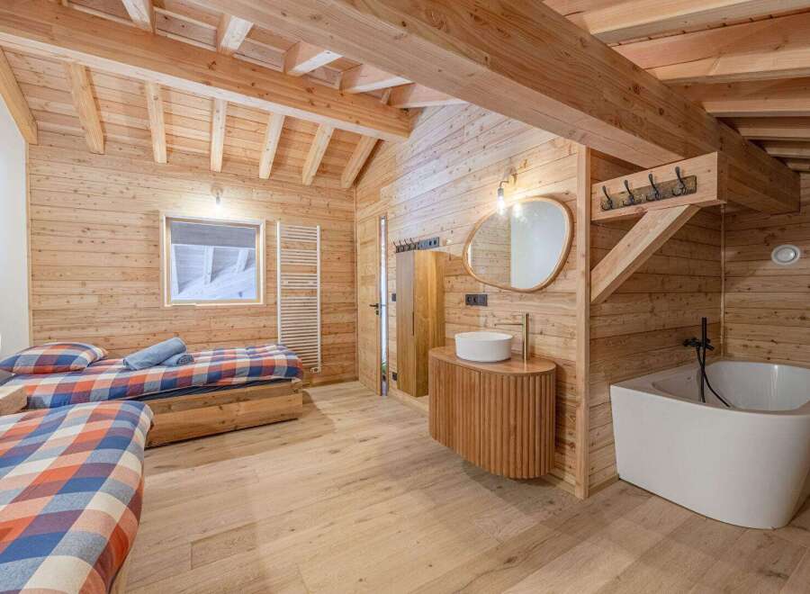 Experience rustic charm in this stunning wooden cabin retreat.