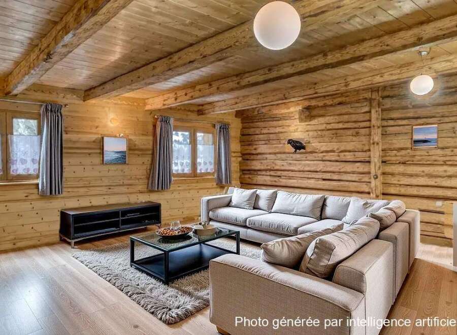 Experience rustic charm in this inviting living space, featuring warm wooden walls and ceilings that create a cozy atmosphere.