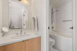 This modern bathroom features a sleek design with a bright, airy feel.