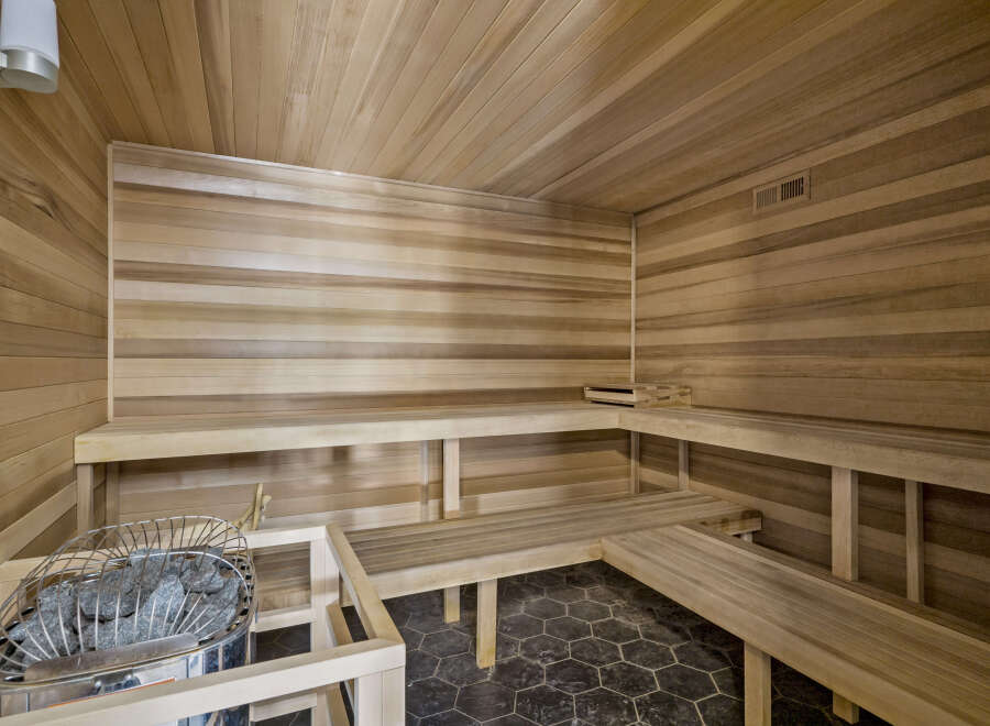 Step into your personal oasis with this luxurious sauna.