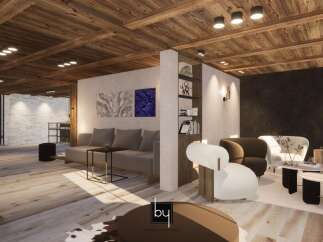Experience luxury living in this stunning property featuring a cozy fireplace and elegant wooden accents.