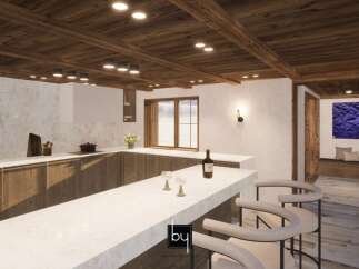 This stunning kitchen boasts a modern design with a touch of rustic charm.
