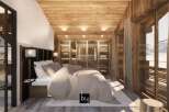 Experience luxury living in this stunning bedroom featuring exquisite wooden accents and a serene ambiance.