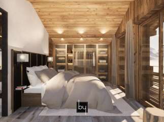 Experience luxury living in this stunning bedroom featuring exquisite wooden accents and a serene ambiance.