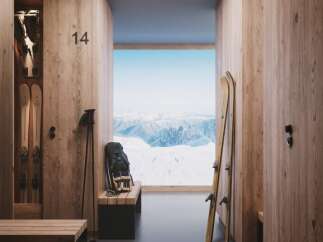 Step into luxury with this ski locker room, designed for ultimate convenience and style.