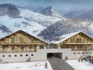 Experience the epitome of alpine living in this stunning property nestled amidst a breathtaking snowy mountain landscape.