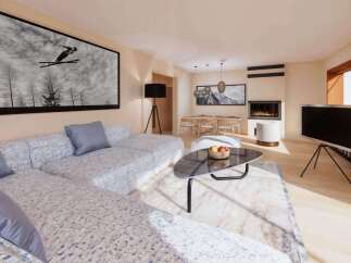 Experience luxury living in this stunning property, featuring a modern living room with a cozy fireplace and a sleek, contemporary design.