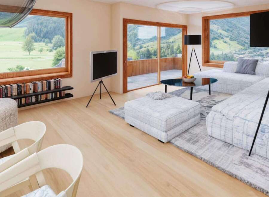 Experience luxury living in this stunning property, featuring expansive windows that frame breathtaking mountain views.