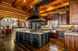 This stunning kitchen boasts a rustic yet elegant design, perfect for a luxurious home.