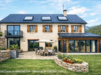 This stunning property showcases a modern renovation with a focus on natural elements.