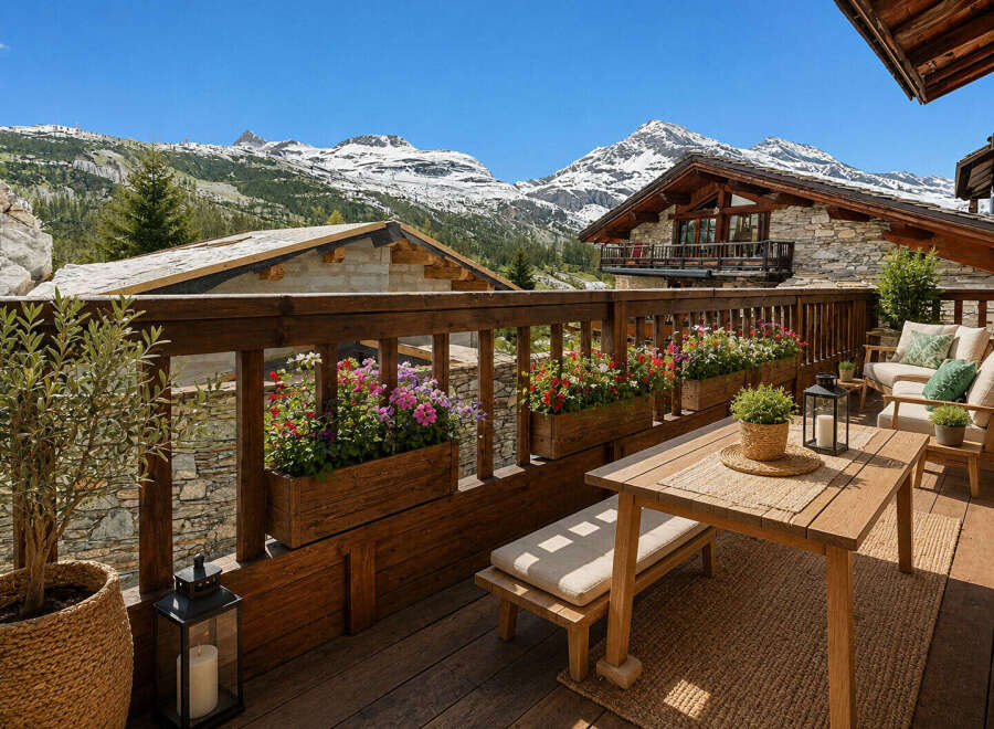Experience breathtaking mountain views from this charming balcony, perfect for enjoying your morning coffee or evening wine.