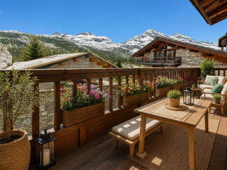 Experience breathtaking mountain views from this charming balcony, perfect for enjoying your morning coffee or evening wine.