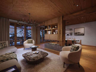 Experience luxury living in this stunning property, featuring a cozy living room with a fireplace and plush seating.