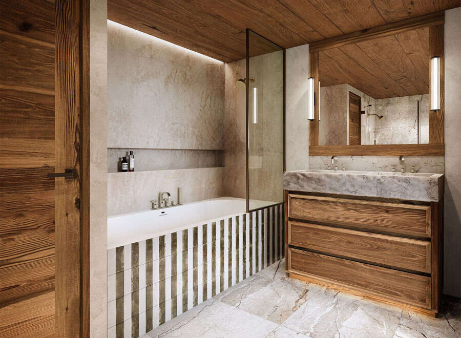 Experience luxury in this stunning bathroom featuring a sleek design and high-end finishes.