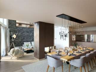 Experience luxury living in this stunning property, featuring an open-concept design that seamlessly blends the dining and living areas.