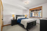 This stunning bedroom features a comfortable bed with a stylish design, perfect for relaxation.