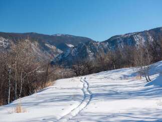 Explore the beauty of this winter wonderland! This stunning property boasts a serene landscape with fresh snow and a clear blue sky.