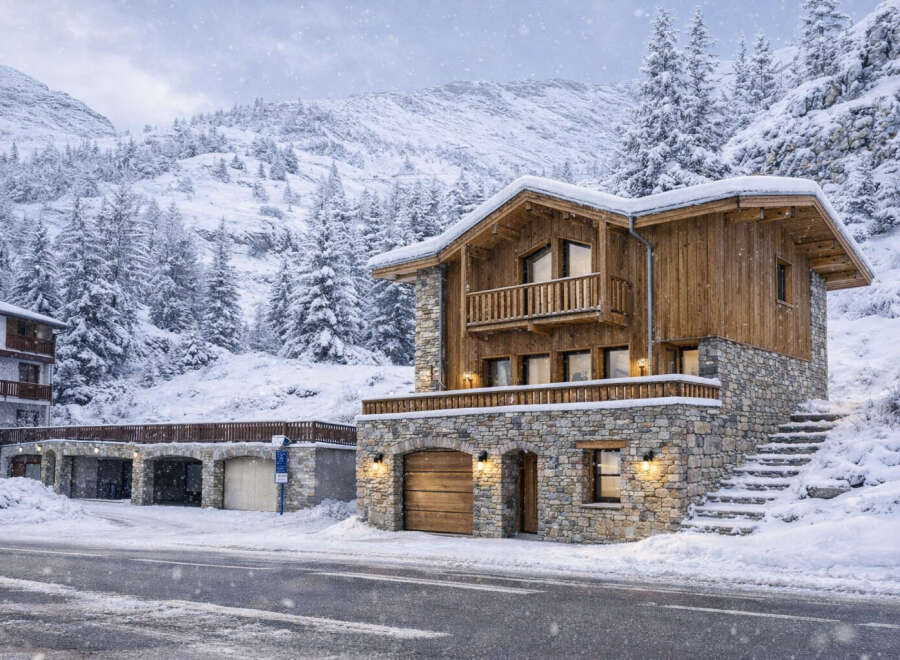 Experience the charm of this stunning mountain chalet, perfectly nestled in a snowy landscape.