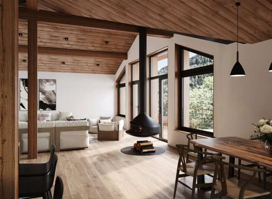Experience luxury living in this stunning property, featuring a modern design with a cozy fireplace.