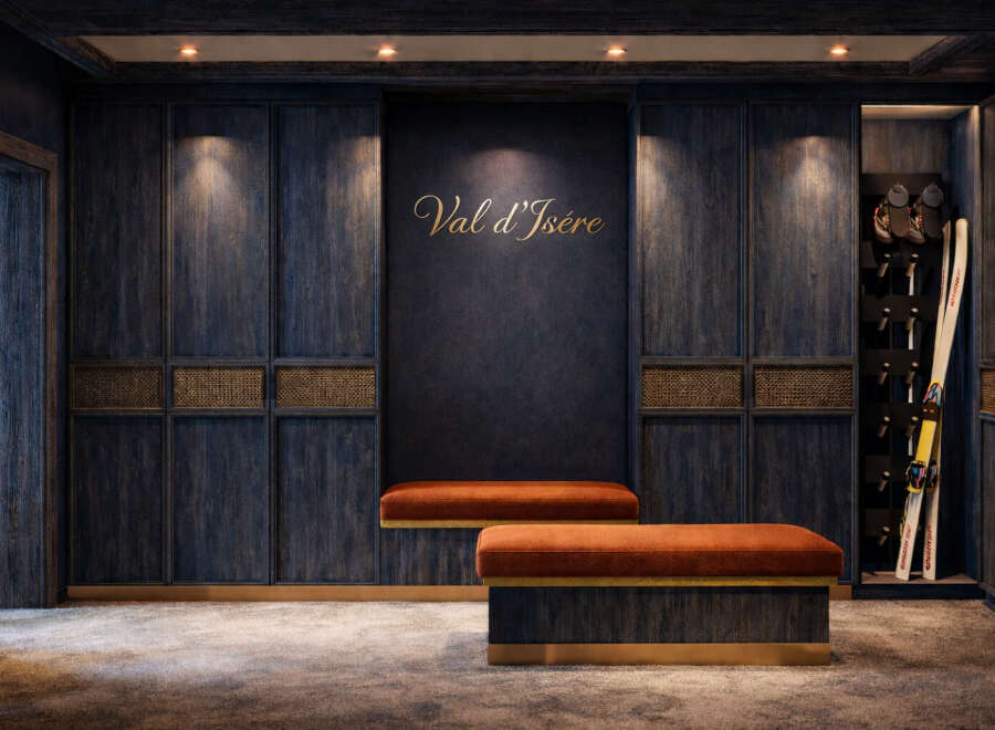Step into luxury with this stunning ski storage room, perfect for your mountain retreat.