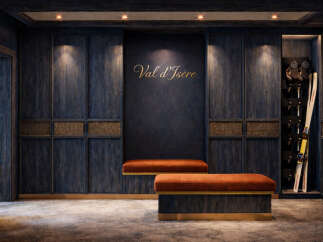 Step into luxury with this stunning ski storage room, perfect for your mountain retreat.