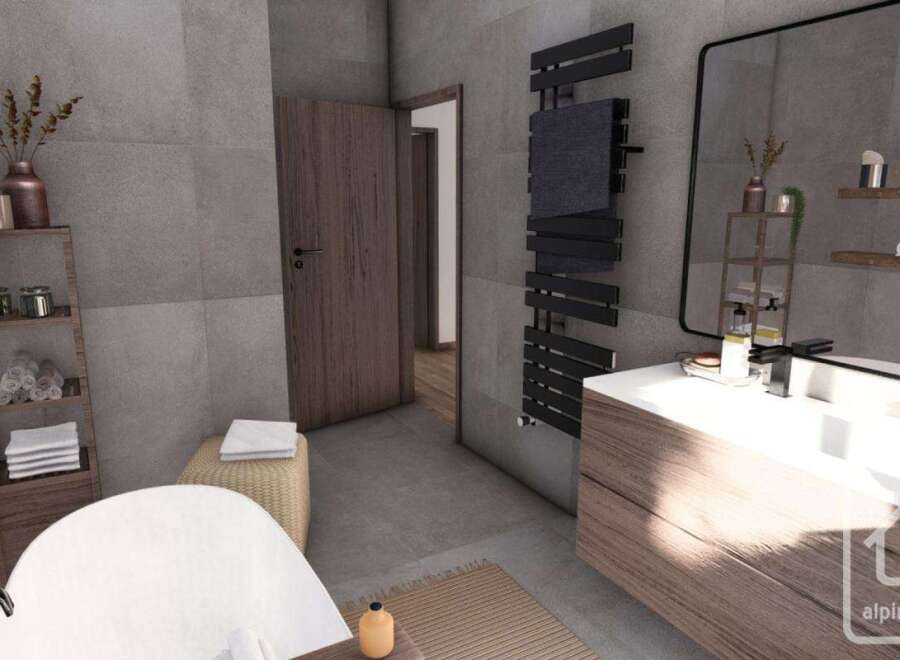 Step into a modern bathroom oasis, featuring sleek design and luxurious amenities.