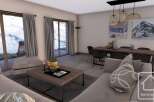 Experience modern living in this stunning property, featuring a spacious living area with a cozy sofa and a stylish coffee table.