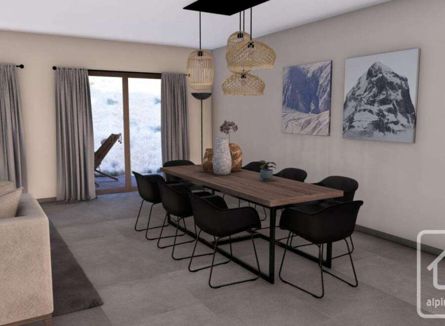 Experience modern living in this stunning property, featuring a spacious dining area perfect for entertaining.