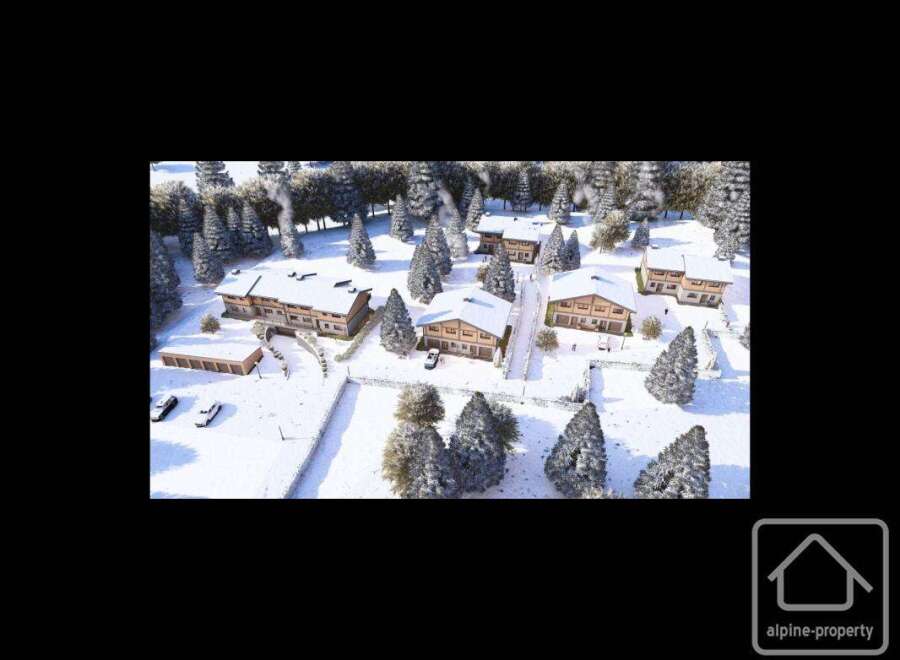 Discover your dream alpine retreat! This stunning property features multiple chalets nestled in a picturesque, snow-covered landscape.
