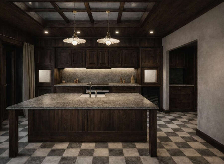 Step into luxury with this stunning kitchen! Featuring rich, dark wood cabinetry and a spacious island, this kitchen is perfect for both cooking and entertaining.