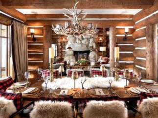 Experience rustic elegance in this stunning dining room, perfect for hosting memorable gatherings.