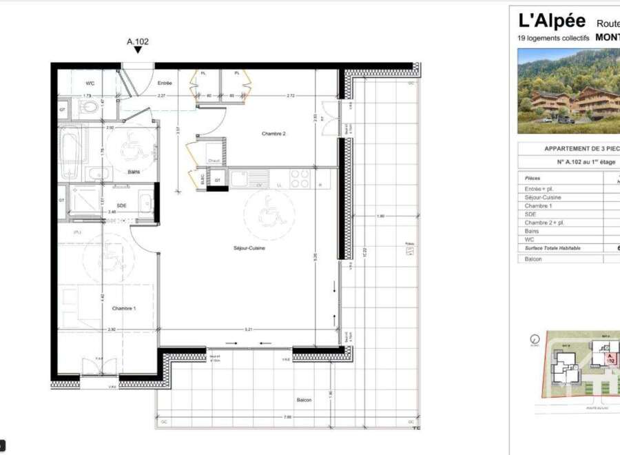 Discover a stunning 3-room apartment in Montriond's L'Alpée residence, offering a comfortable living space of 65.