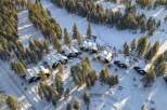 Discover a stunning winter retreat nestled amidst snow-covered trees.