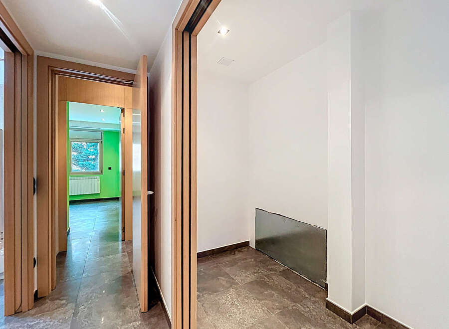 Step into this inviting hallway, showcasing a modern design with sleek wooden doors and elegant flooring.