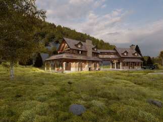 This stunning property boasts a rustic, yet modern design, perfect for those seeking a luxurious retreat.