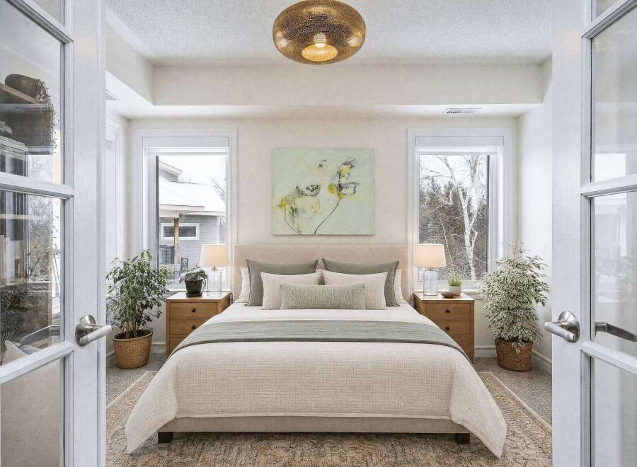 Step into a serene bedroom retreat, designed for ultimate relaxation.