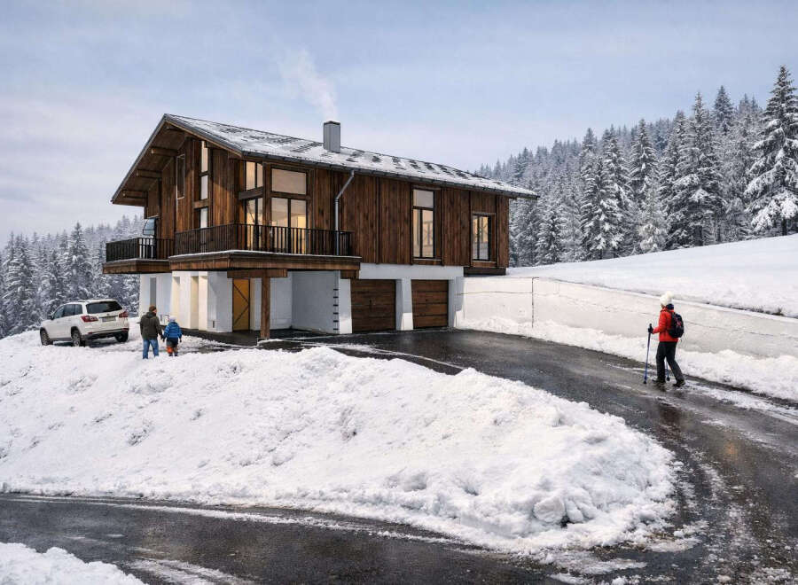 This stunning chalet-style home offers a perfect blend of rustic charm and modern luxury.