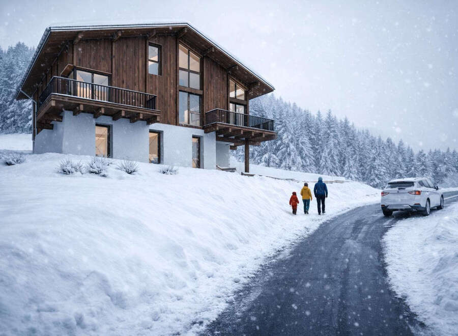 This stunning chalet-style home offers a perfect blend of rustic charm and modern luxury.