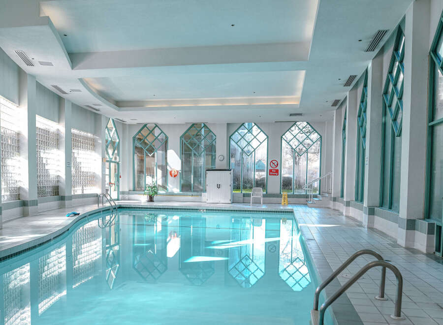 This stunning indoor pool offers a serene oasis for relaxation and recreation.