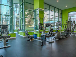 This modern gym offers a bright and airy space for your fitness routine.