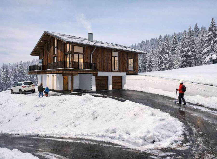 This stunning chalet-style home offers a perfect blend of rustic charm and modern comfort.